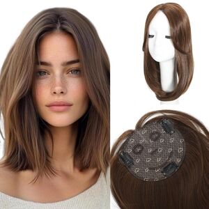 16”‎ 360° Clip-In Hair Topper – Medium Brown Straight Natural Coverage
